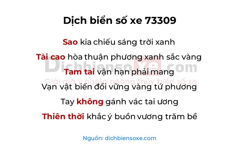 Dịch thơ biển số 73309