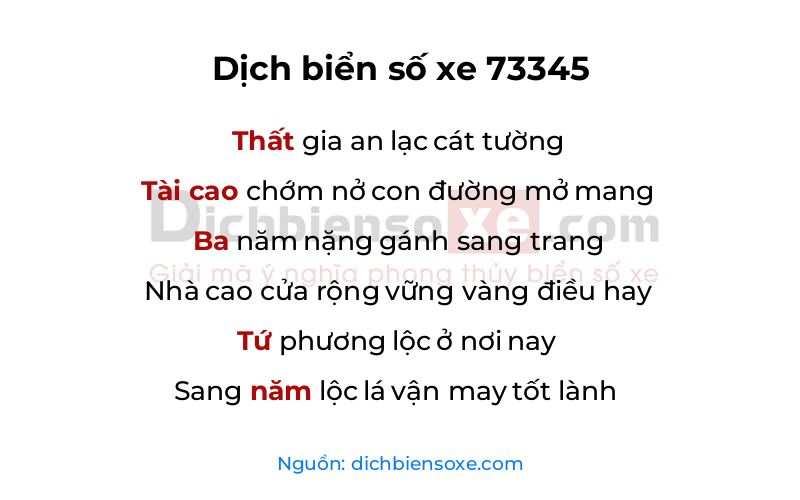 Dịch thơ biển số 73345