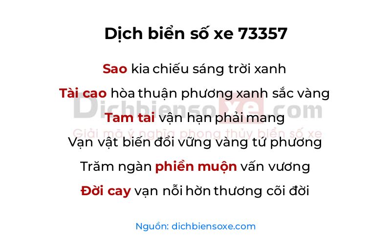 Dịch thơ biển số 73357