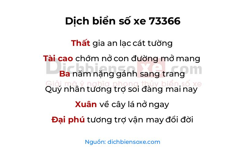 Dịch thơ biển số 73366