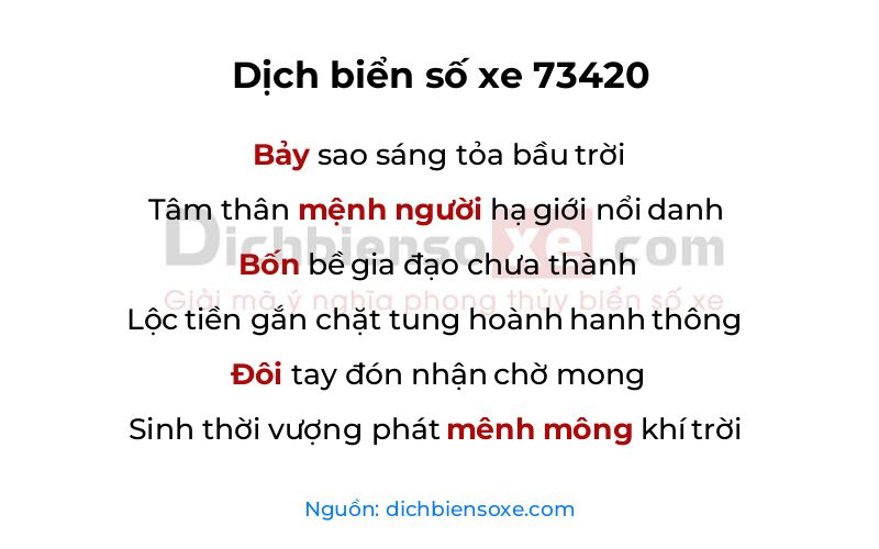 Dịch thơ biển số 73420