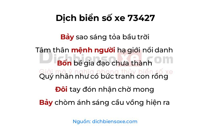 Dịch thơ biển số 73427