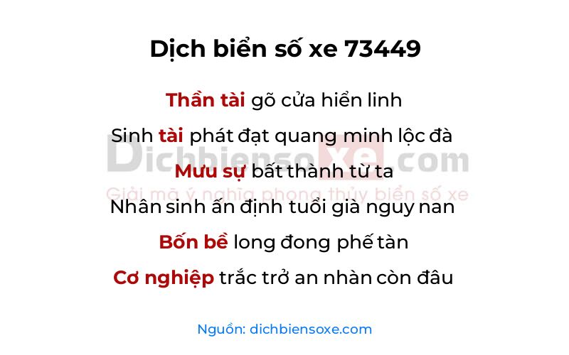 Dịch thơ biển số 73449