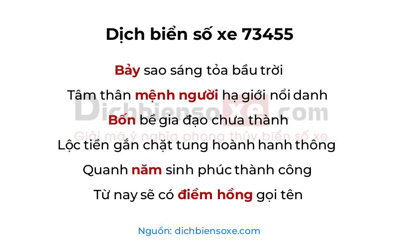 Dịch thơ biển số 73455