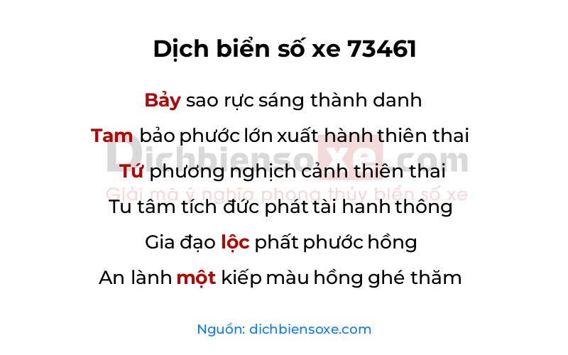 Dịch thơ biển số 73461