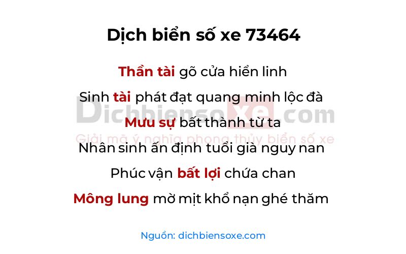 Dịch thơ biển số 73464
