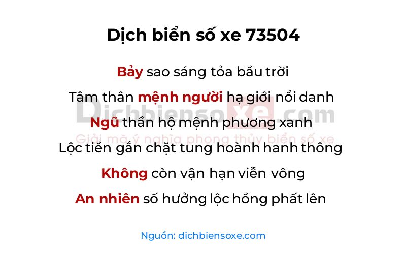 Dịch thơ biển số 73504