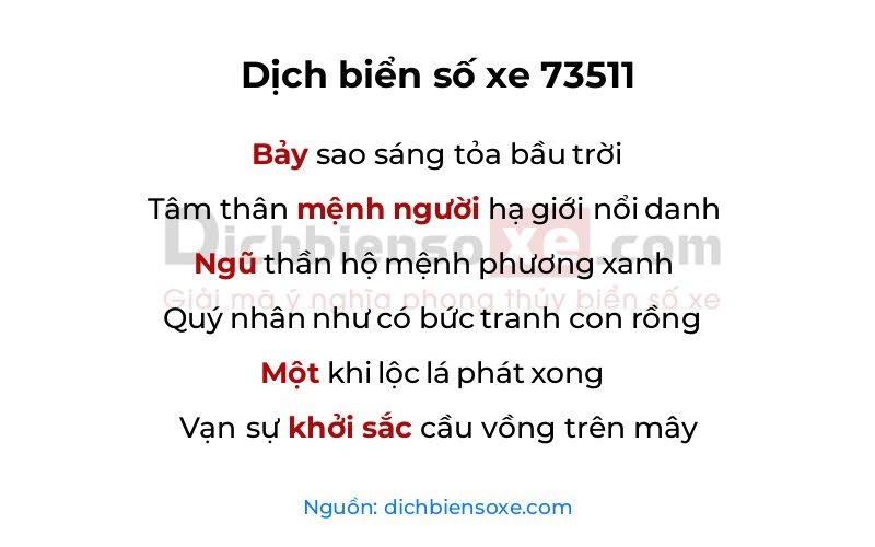 Dịch thơ biển số 73511
