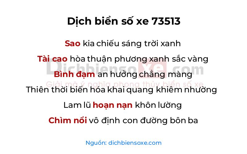 Dịch thơ biển số 73513