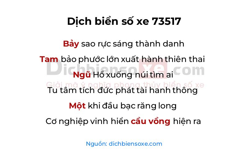 Dịch thơ biển số 73517