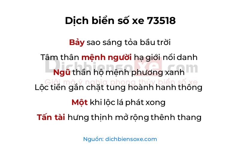 Dịch thơ biển số 73518