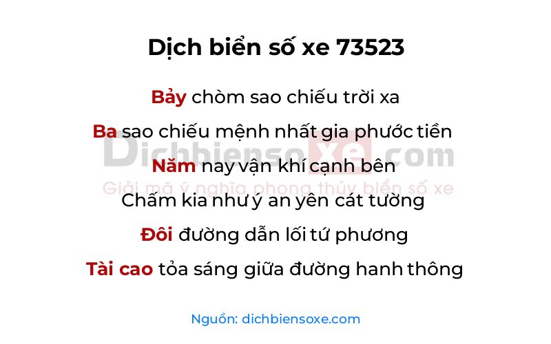 Dịch thơ biển số 73523