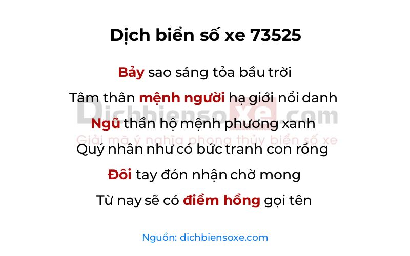 Dịch thơ biển số 73525