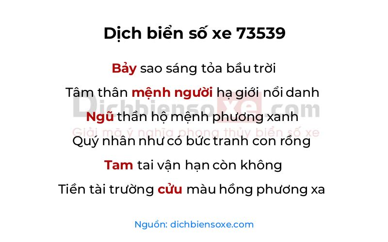 Dịch thơ biển số 73539