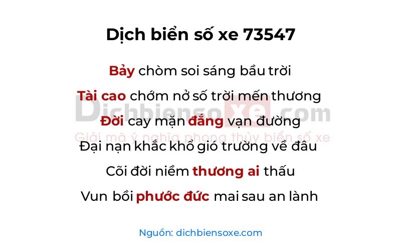 Dịch thơ biển số 73547
