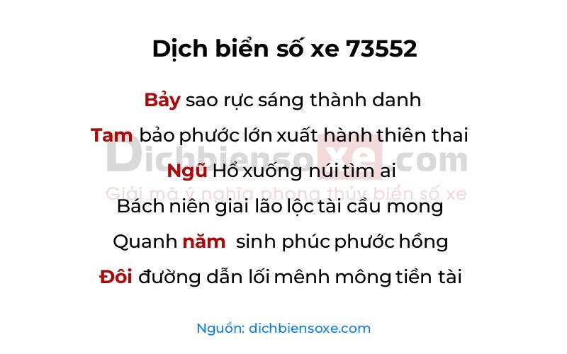 Dịch thơ biển số 73552