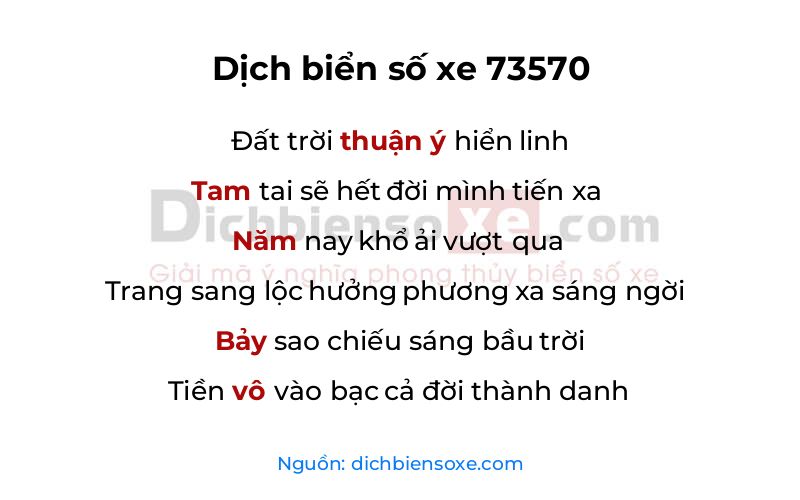 Dịch thơ biển số 73570