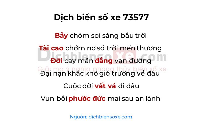 Dịch thơ biển số 73577