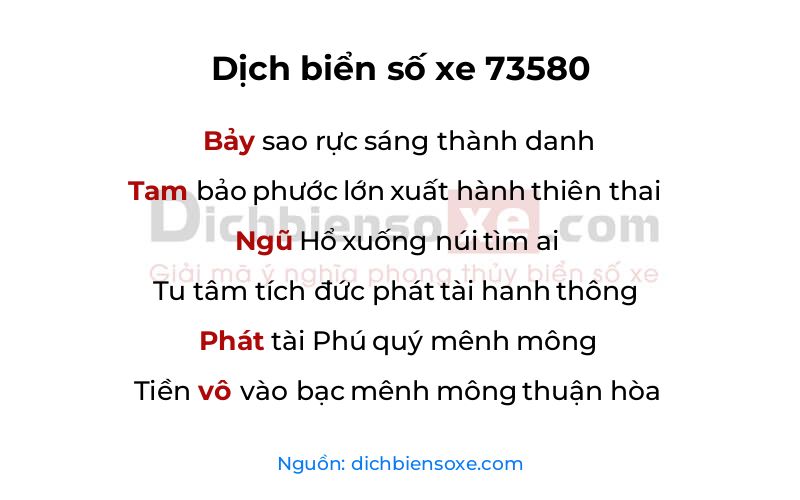 Dịch thơ biển số 73580