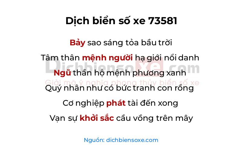 Dịch thơ biển số 73581