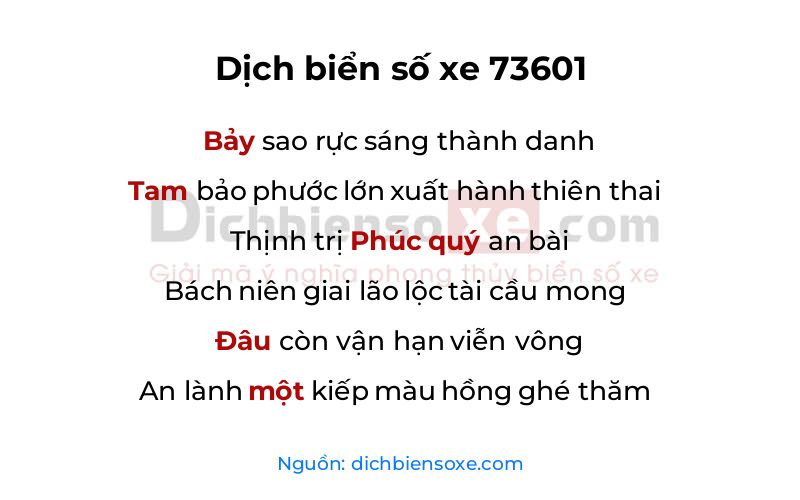 Dịch thơ biển số 73601