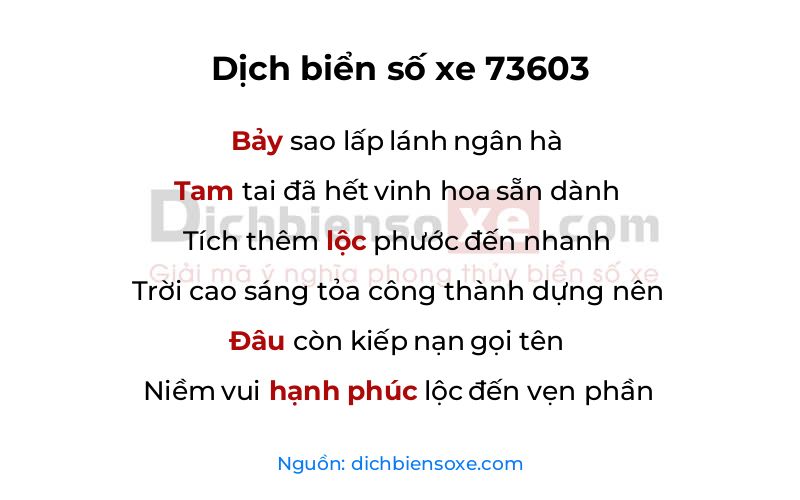 Dịch thơ biển số 73603