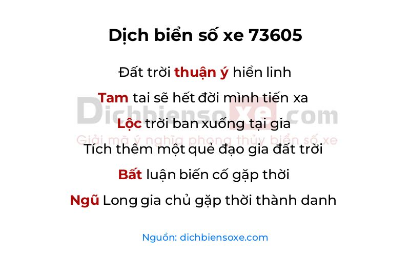 Dịch thơ biển số 73605