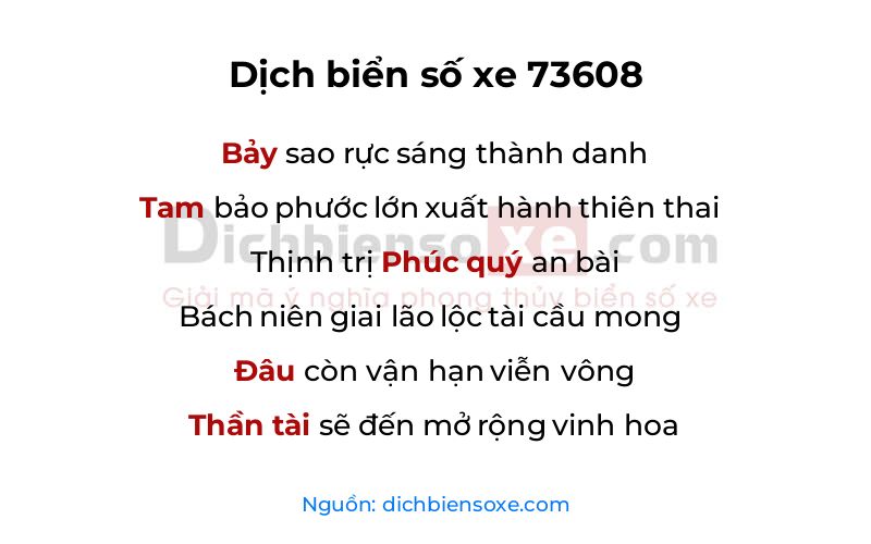 Dịch thơ biển số 73608