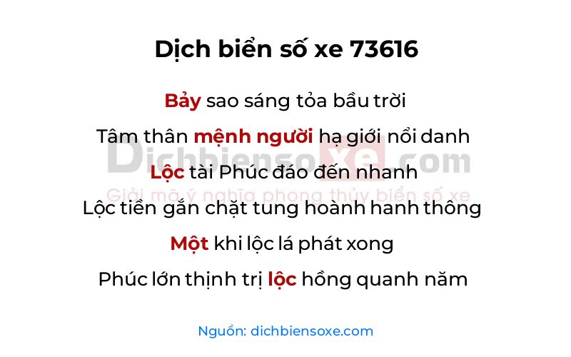 Dịch thơ biển số 73616