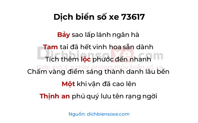 Dịch thơ biển số 73617