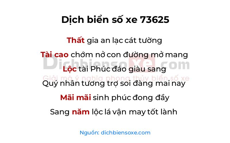 Dịch thơ biển số 73625