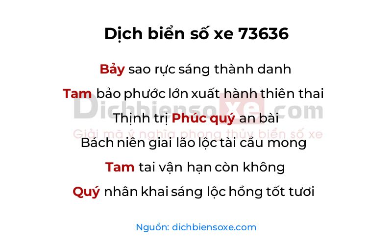 Dịch thơ biển số 73636