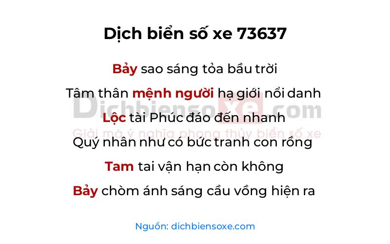 Dịch thơ biển số 73637