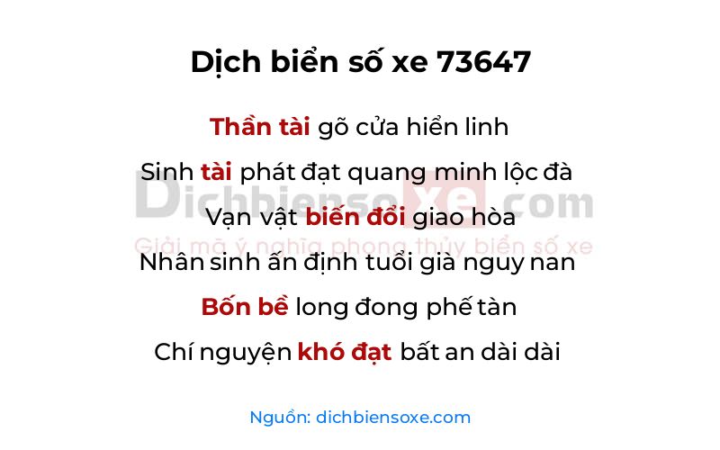 Dịch thơ biển số 73647