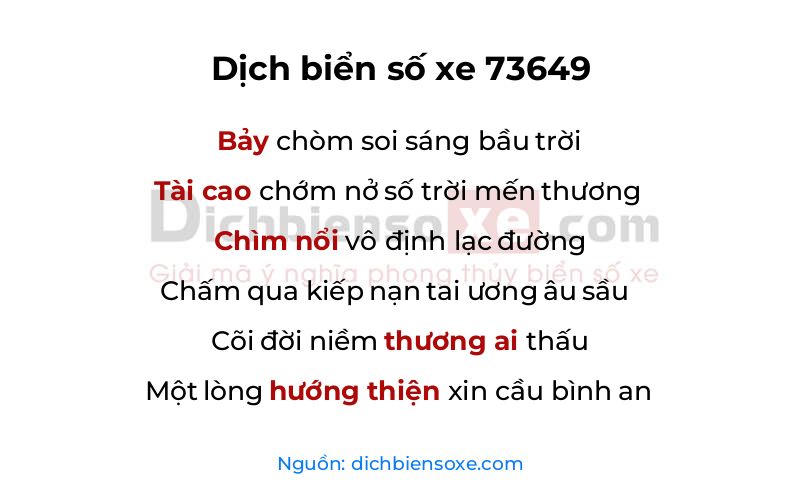 Dịch thơ biển số 73649