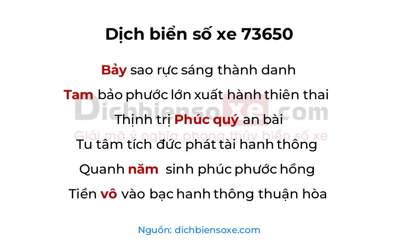 Dịch thơ biển số 73650