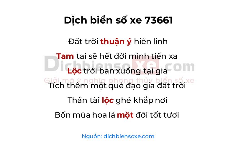 Dịch thơ biển số 73661