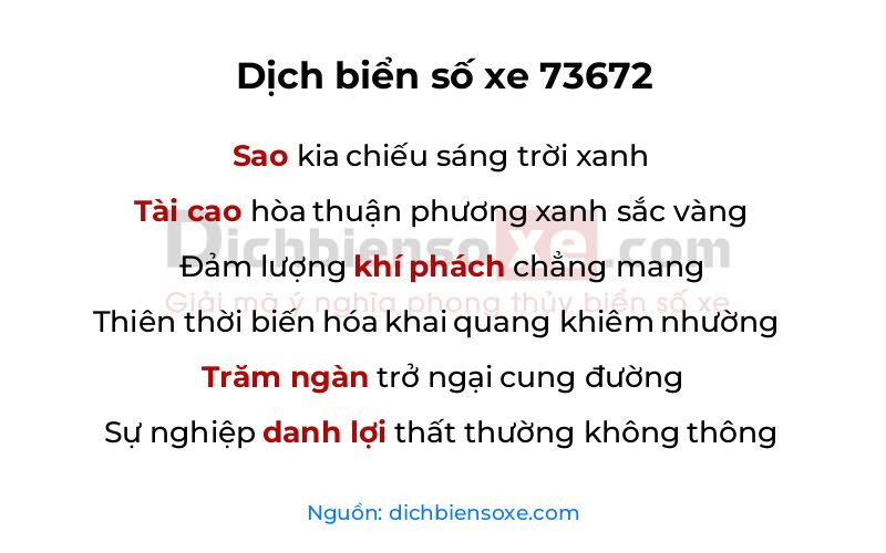 Dịch thơ biển số 73672