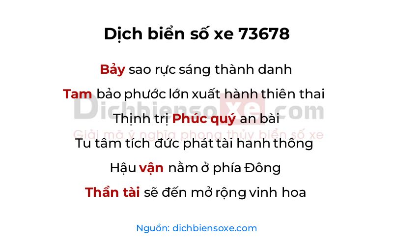 Dịch thơ biển số 73678