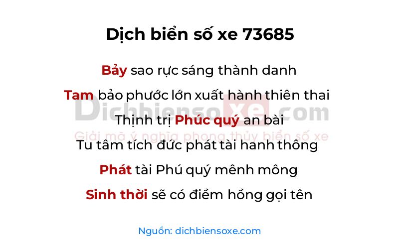 Dịch thơ biển số 73685