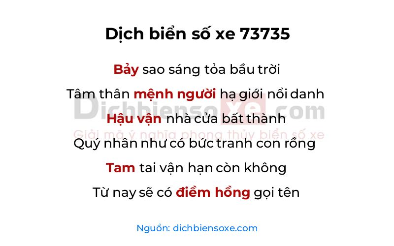 Dịch thơ biển số 73735