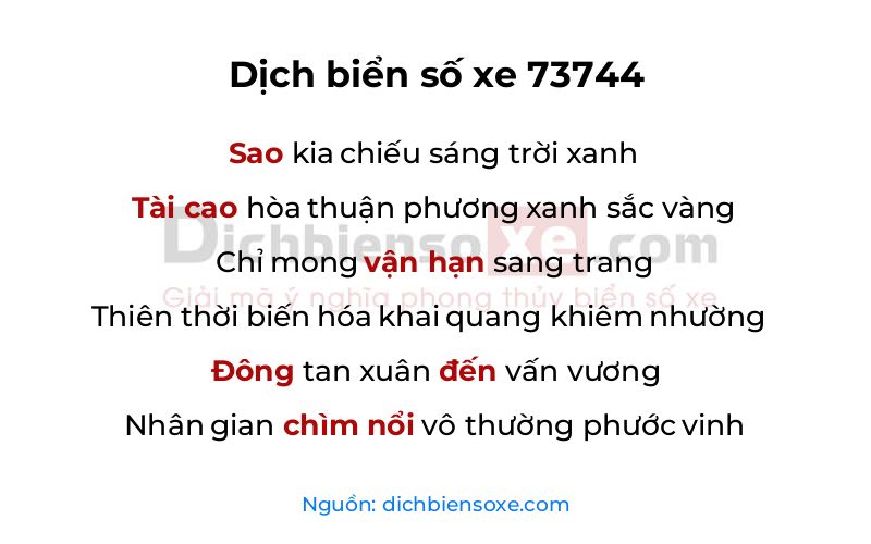 Dịch thơ biển số 73744