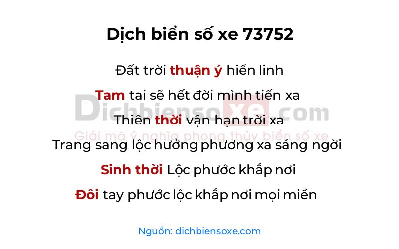 Dịch thơ biển số 73752