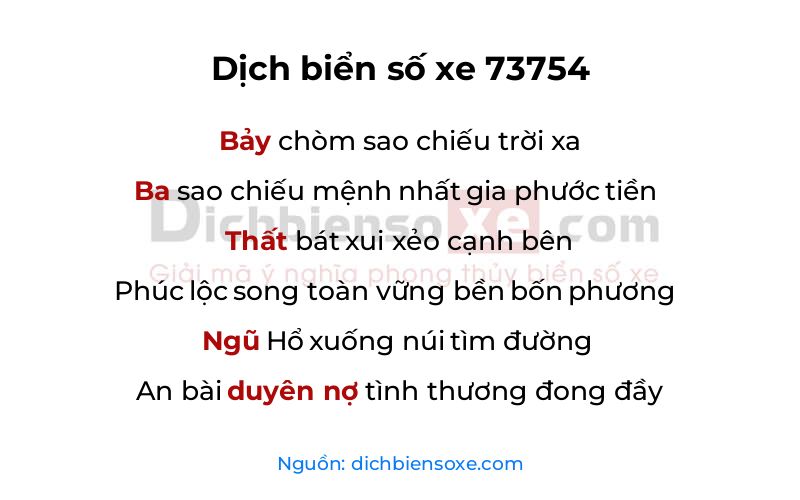 Dịch thơ biển số 73754