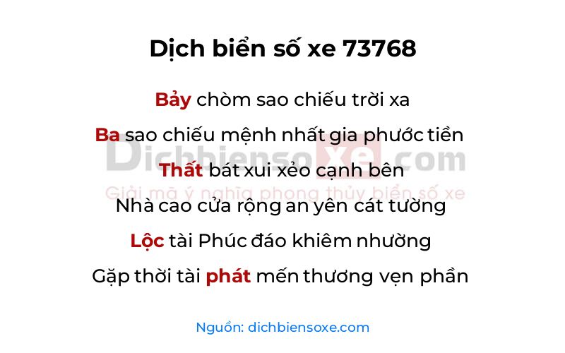Dịch thơ biển số 73768