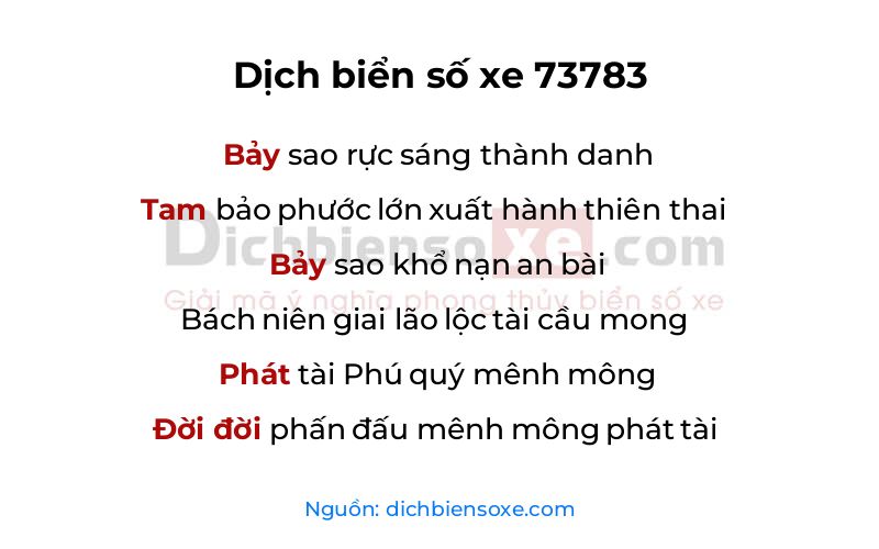 Dịch thơ biển số 73783