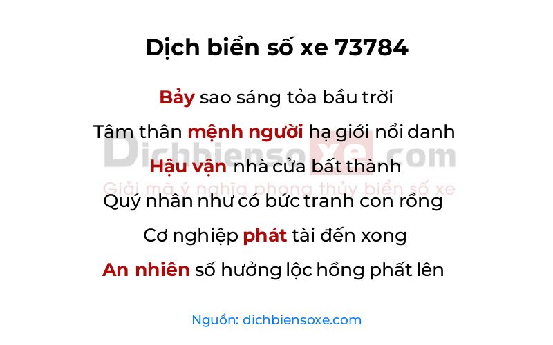 Dịch thơ biển số 73784