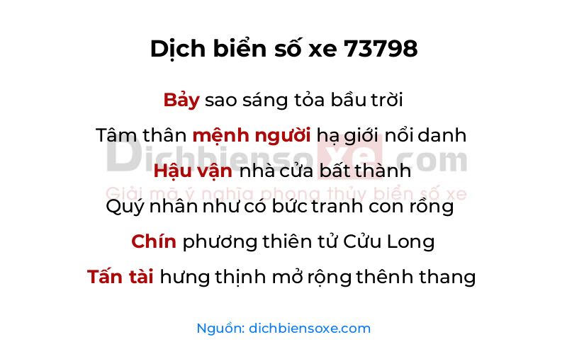 Dịch thơ biển số 73798