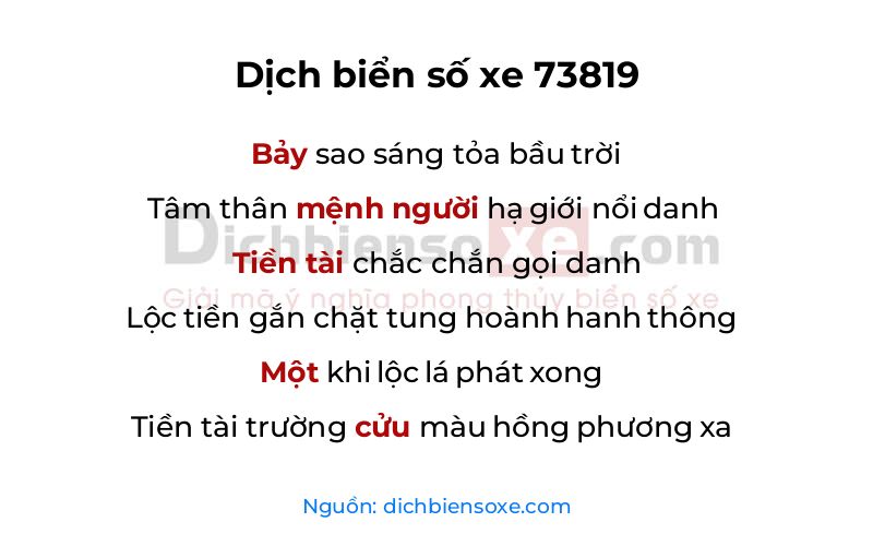 Dịch thơ biển số 73819