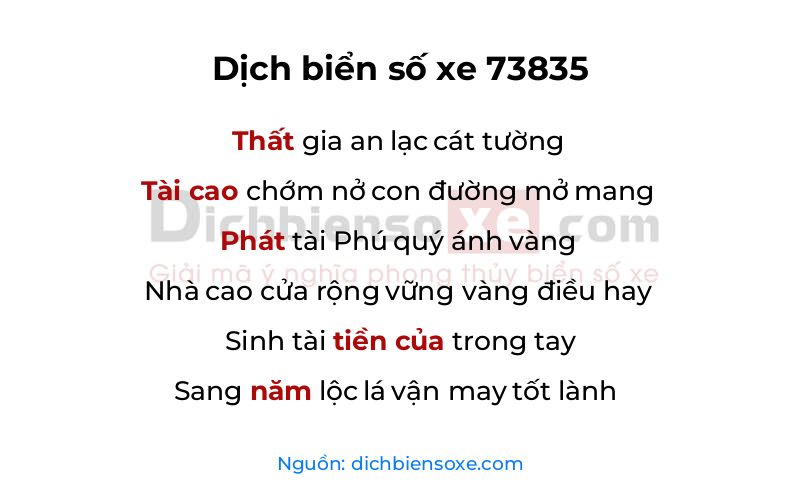 Dịch thơ biển số 73835